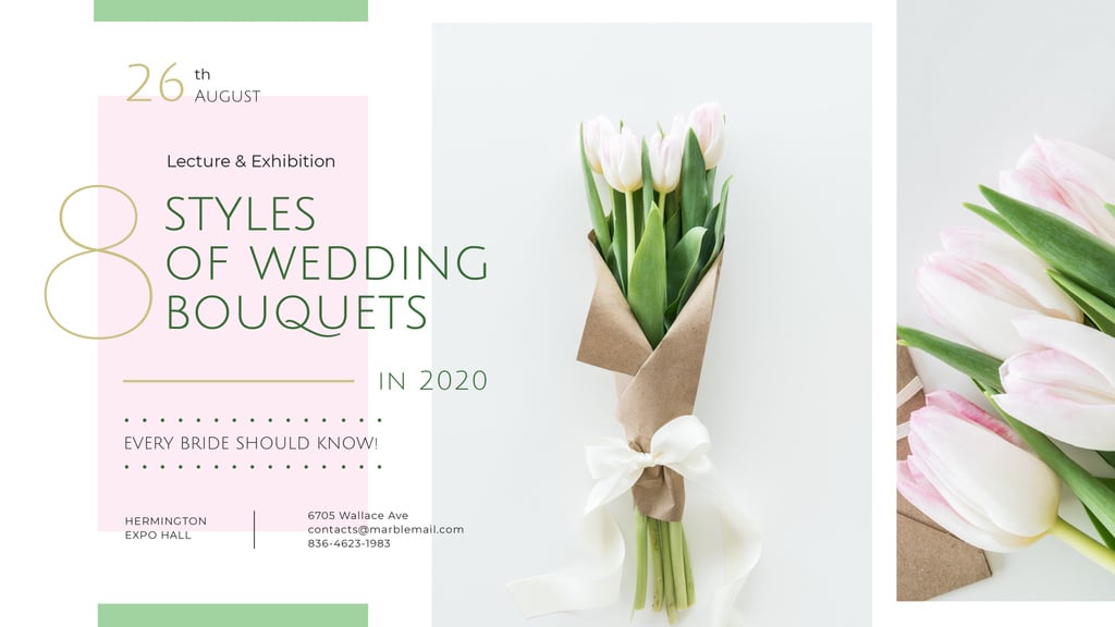 Florist Services Ad Wedding Bouquet with Tulips | Facebook Event Cover Template — Crear un diseño Florist Services Ad Wedding Bouquet with Tulips | Facebook Event Cover Template — Crear un diseño