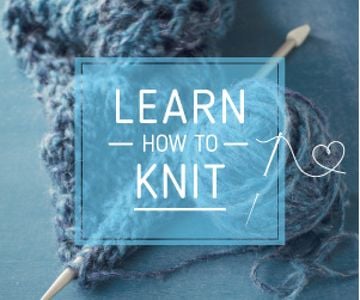 Knitting Workshop Advertisement Needle and Yarn in Blue | Medium Rectangle Template