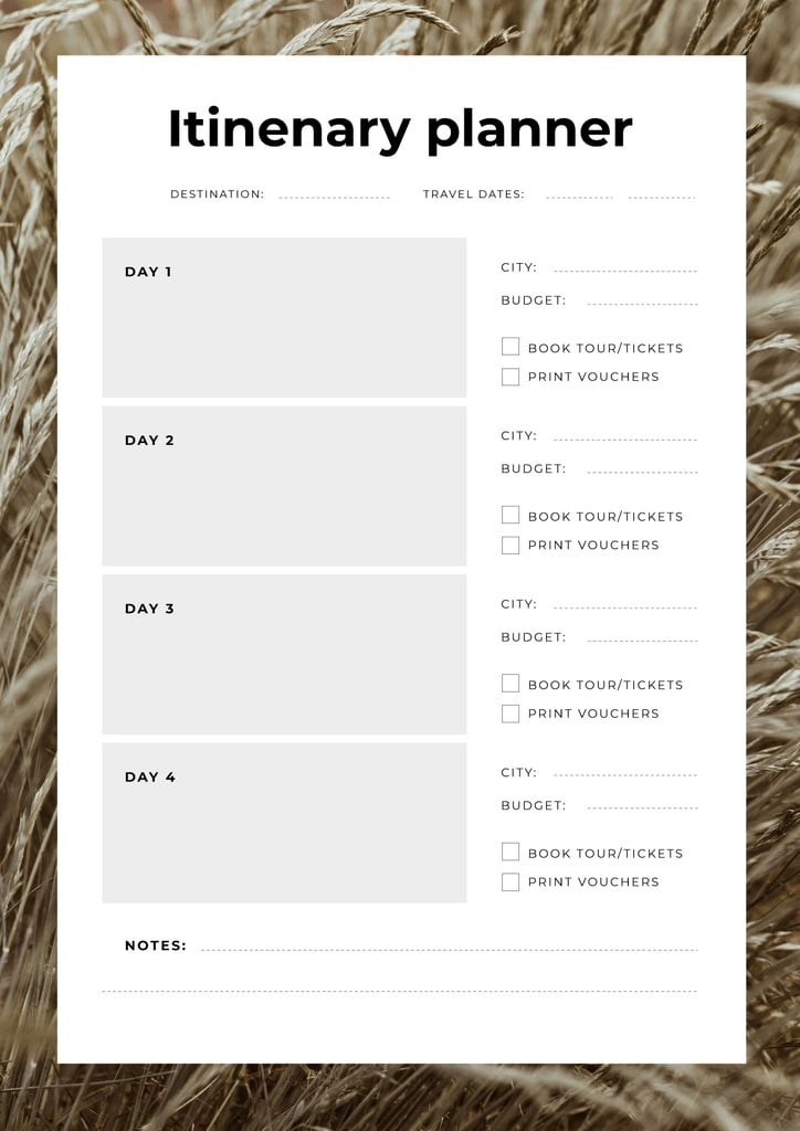 Itinerary Planner in Wheat Frame — Створити дизайн Itinerary Planner in Wheat Frame — Створити дизайн