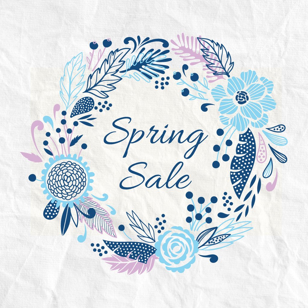 Spring Sale Advertisement Flowers Wreath in Blue — Создать дизайн Spring Sale Advertisement Flowers Wreath in Blue — Создать дизайн