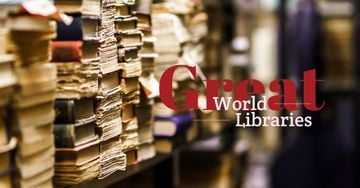World Libraries Ad with Old books on shelf
