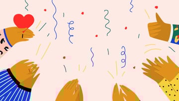 Greeting frame with people Applauding under confetti