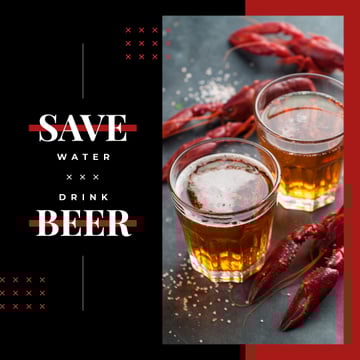 Glasses with beer and boiled crayfish