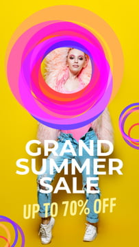Clothes Sale Stylish Young Girl Bright Circles