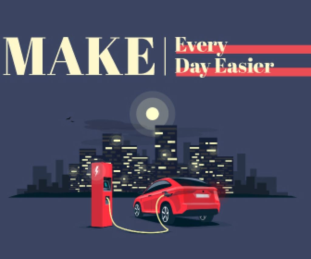 Charging Electric Car on City Background — Crea un design Charging Electric Car on City Background — Crea un design