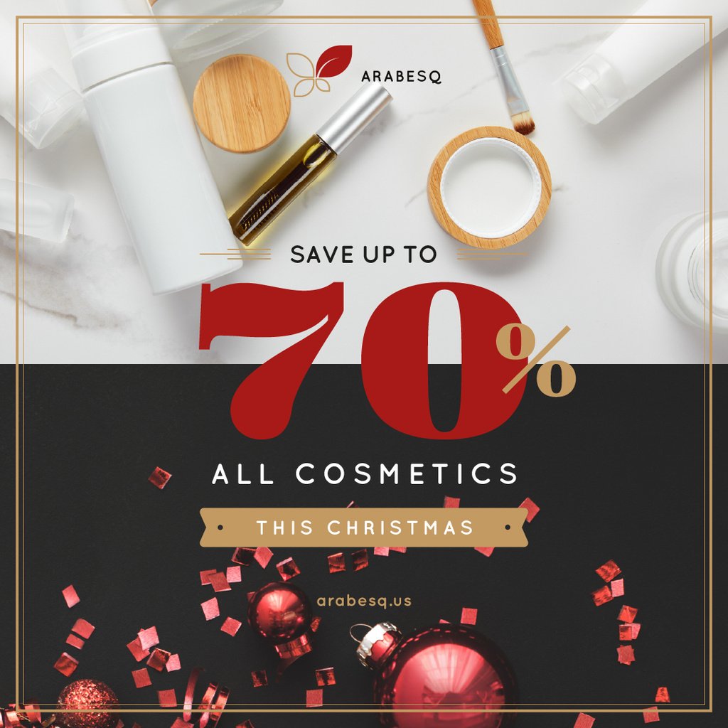 Christmas Cosmetics Sale with Red Decorations — Crear un diseño Christmas Cosmetics Sale with Red Decorations — Crear un diseño