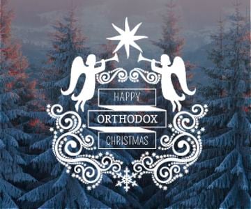 Christmas Greeting Winter Forest and Angels | Medium Rectangle Template