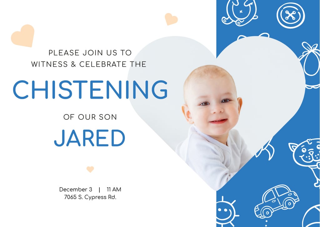Baby Christening Invitation with Adorable Little Boy — Créer un visuel Baby Christening Invitation with Adorable Little Boy — Créer un visuel