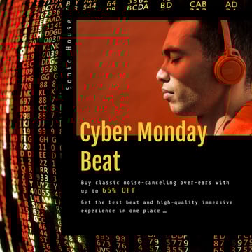 Cyber Monday Sale Man in Headphones | Square Video Template