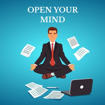 Businessman Meditating at Work in Blue