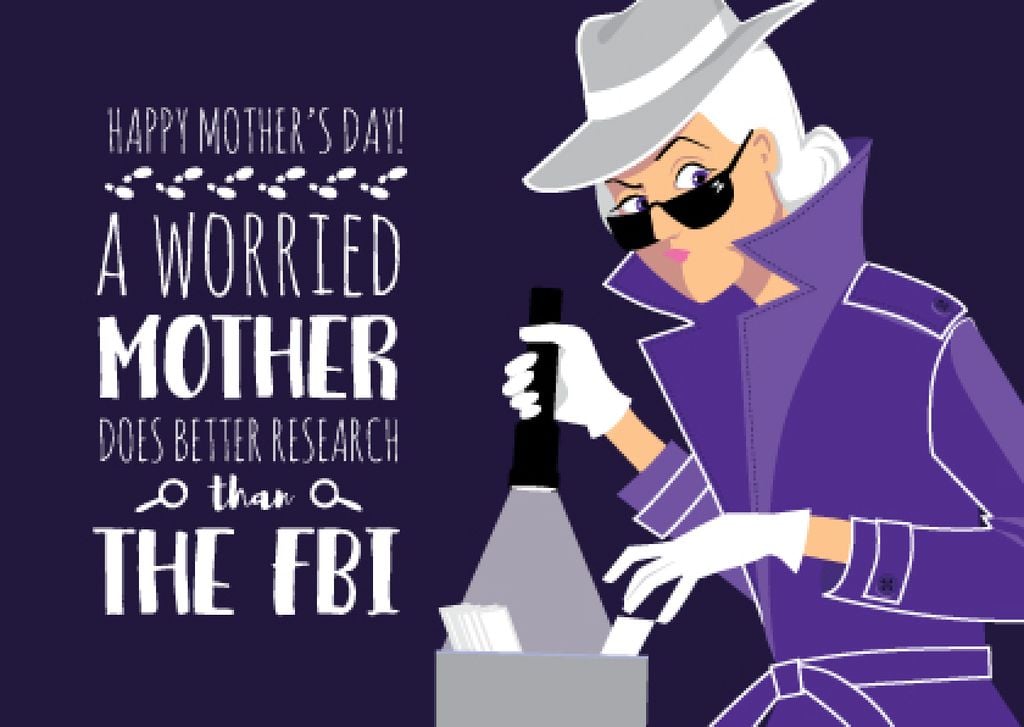 Happy Mother's Day postcard with detective Mom — Создать дизайн Happy Mother's Day postcard with detective Mom — Создать дизайн