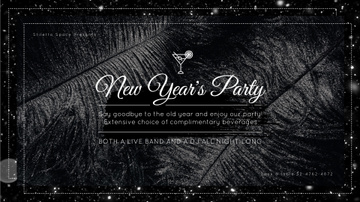New Year's Party Invitation Black Feathers and Falling Confetti | Full HD Video Template
