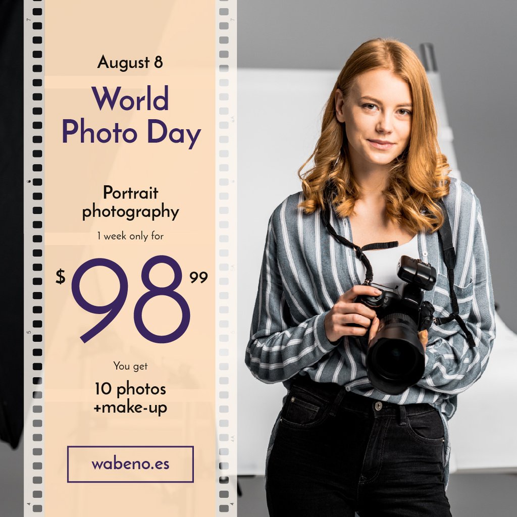 Photo Day Offer Woman with Professional Camera | Instagram Ad Template — Crear un diseño Photo Day Offer Woman with Professional Camera | Instagram Ad Template — Crear un diseño