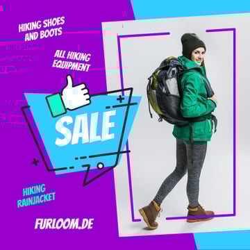Hiking Equipment Ad Woman with Backpack