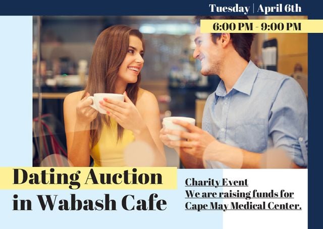 Dating Auction Announcement with Couple in Cafe Card – шаблон для дизайну