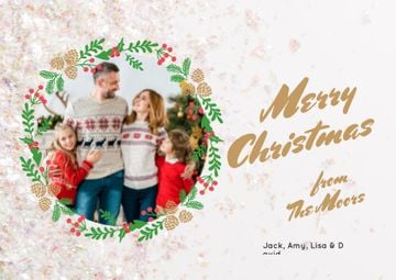 Merry Christmas Greeting Family by Fir Tree