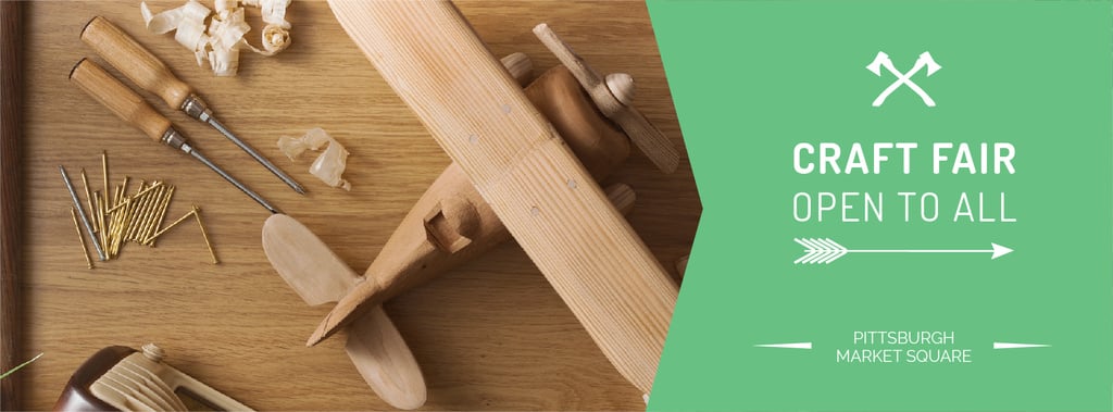Craft Fair Announcement Wooden Toy and Tools | Facebook Cover Template — Crea un design Craft Fair Announcement Wooden Toy and Tools | Facebook Cover Template — Crea un design
