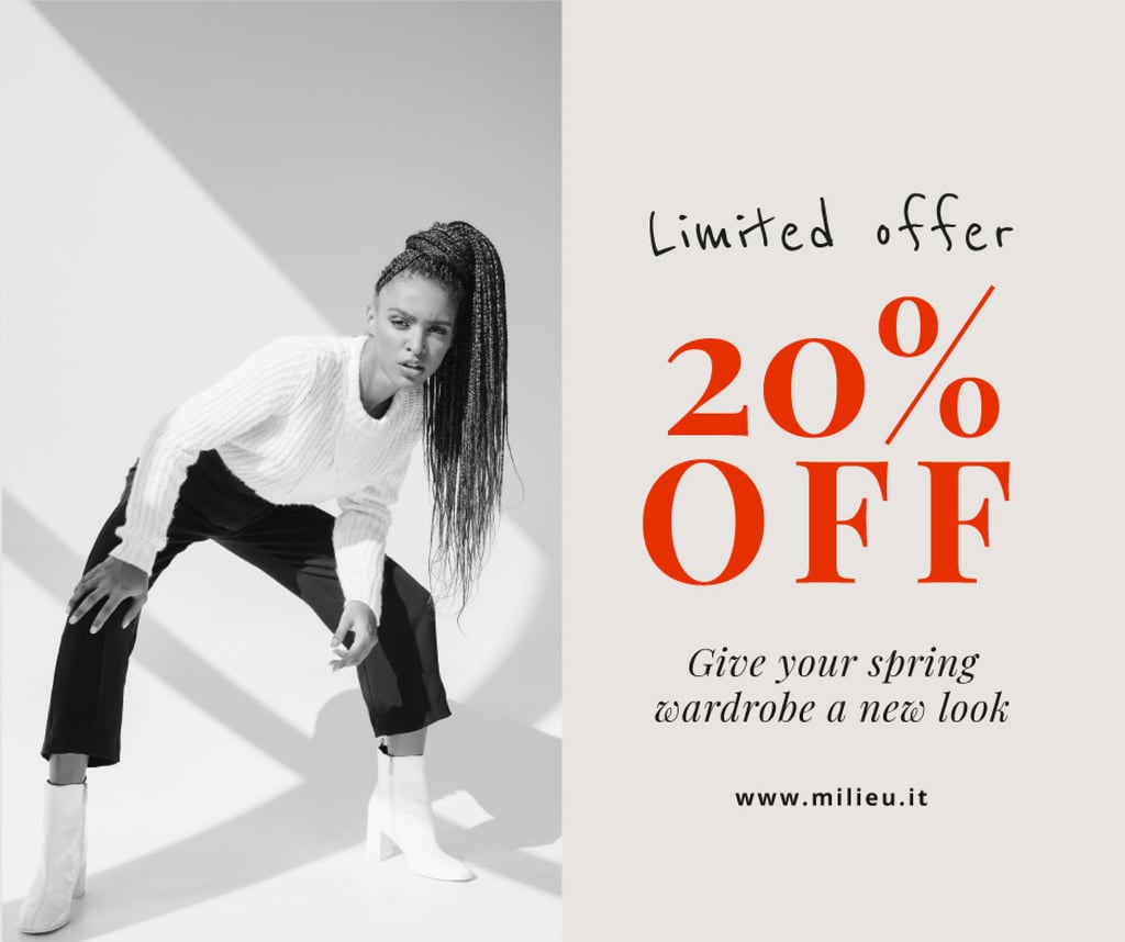 Women's Day Offer with Woman in Black and White Outfit — Створити дизайн Women's Day Offer with Woman in Black and White Outfit — Створити дизайн