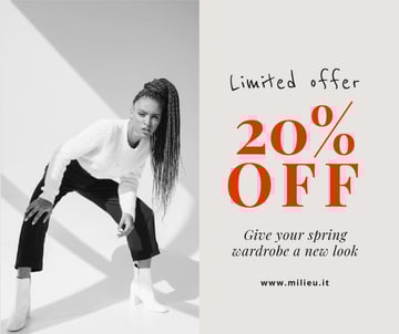Women's Day Offer with Woman in Black and White Outfit