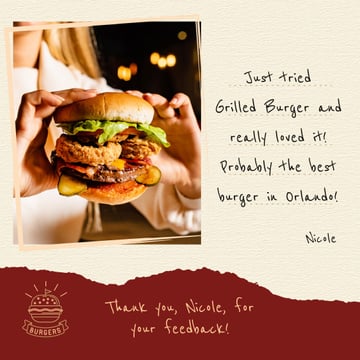Restaurant Menu Woman Holding Juicy Burger