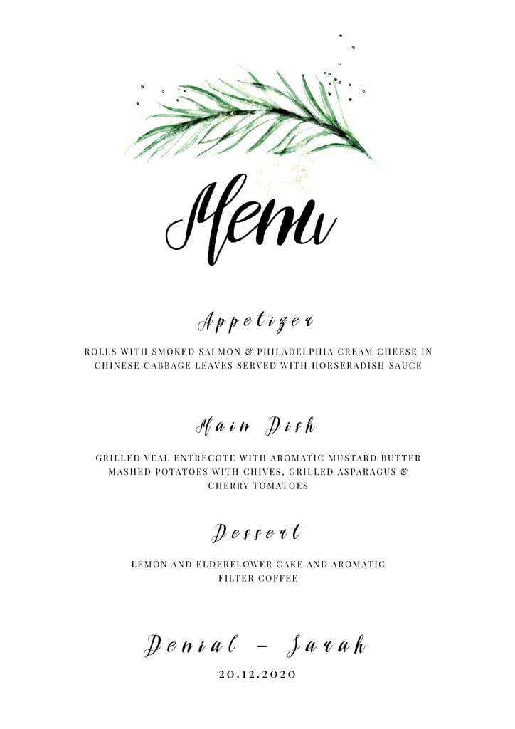 Wedding Meal list with leaf — ein Design erstellen Wedding Meal list with leaf — ein Design erstellen