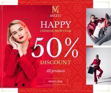 Chinese New Year Offer Woman in Red Outfit