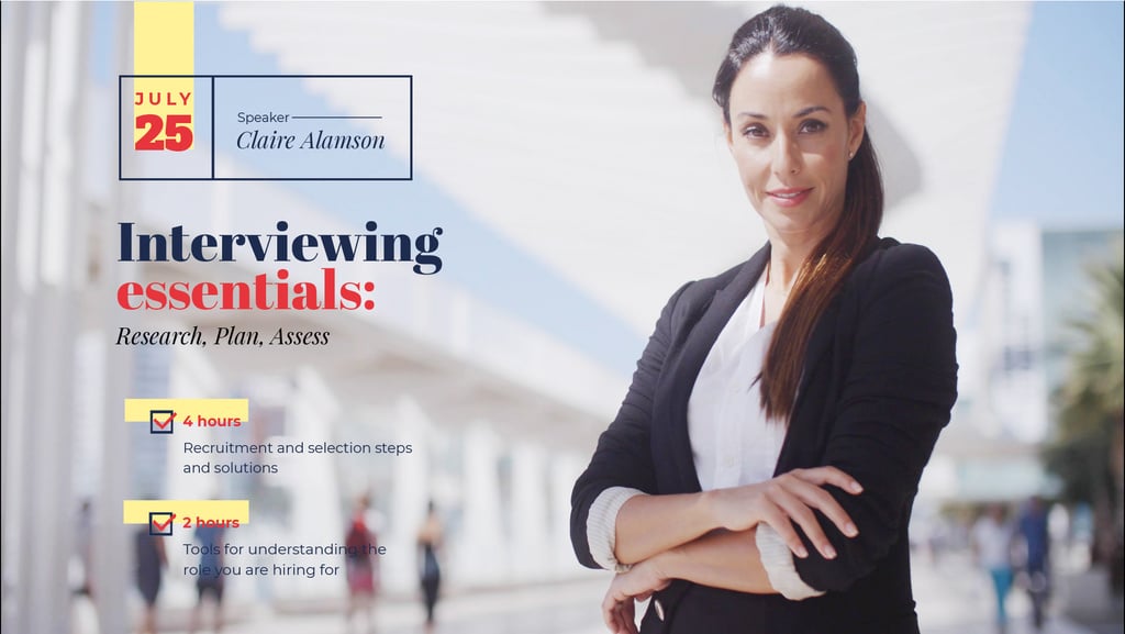 Business Event Announcement Confident Woman in Suit — ein Design erstellen Business Event Announcement Confident Woman in Suit — ein Design erstellen