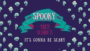 Party Invitation Spooky Halloween Skulls in Blue | Full Hd Video Template