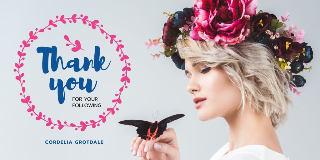 Blog Promotion with Woman in Flowers with Wreath and Butterfly — Créer un visuel Blog Promotion with Woman in Flowers with Wreath and Butterfly — Créer un visuel