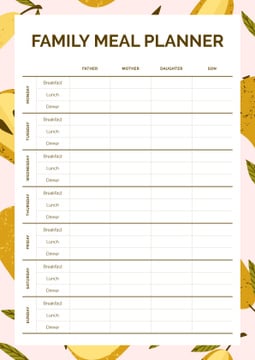 Family Meal Planner in Frame with Pears