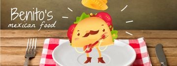 Mexican taco cartoon character playing guitar on plate
