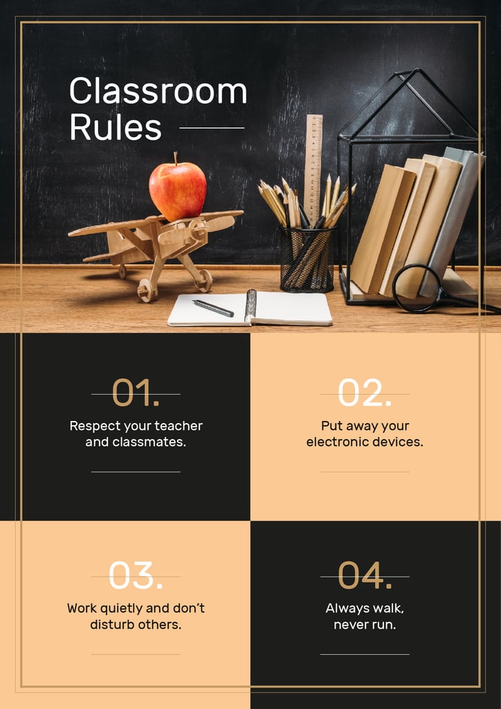 Classroom Rules with Stationery and Toy Plane on Table — Створити дизайн Classroom Rules with Stationery and Toy Plane on Table — Створити дизайн