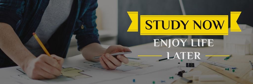 Student working with blueprints and motivational quote - Bir Tasarım Oluşturun Student working with blueprints and motivational quote - Bir Tasarım Oluşturun