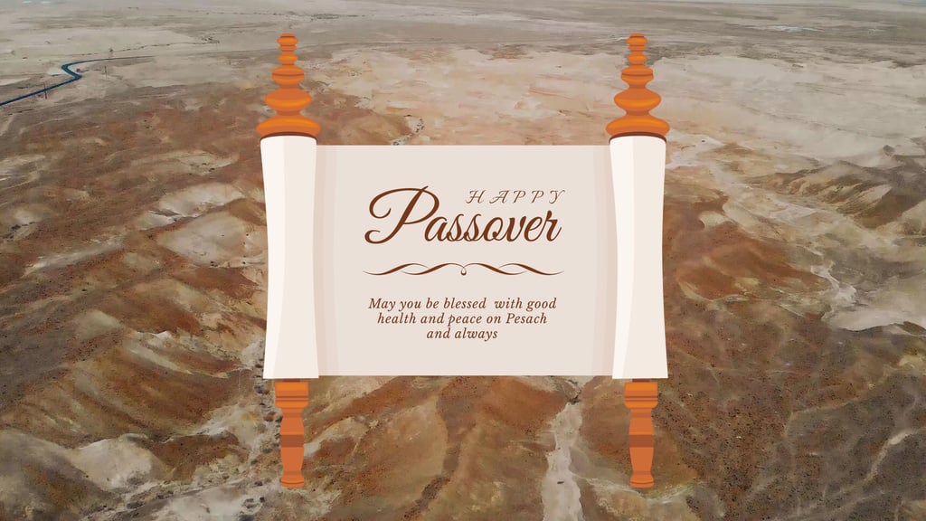 Passover Greeting on Scroll over Desert — Modelo de projeto Passover Greeting on Scroll over Desert — Modelo de projeto