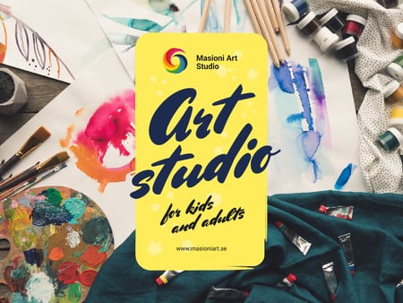 Art Classes Ad with Supplies and Brushes Presentation Design Template