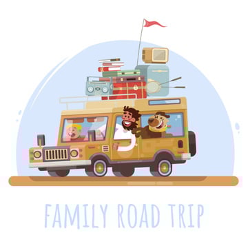 Happy family travelling by car