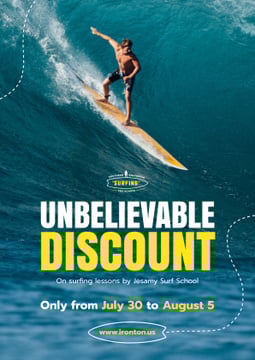 Summer Vacation Offer with Man on Surfboard | Poster Template
