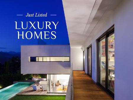 Luxury Homes Offer House with Pool Presentation Design Template