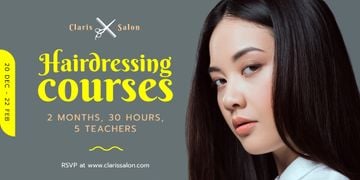 Hairdressing Courses Ad Woman with Brunette Hair | Twitter Post Template