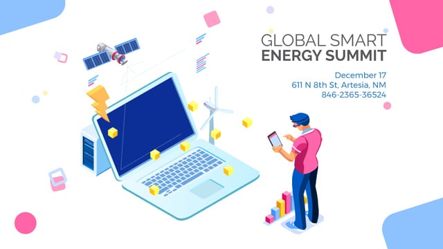 Man by laptop with renewable energy icons Full HD video – шаблон для дизайну