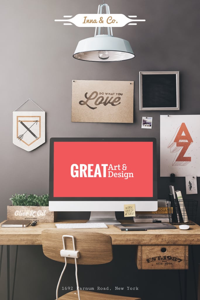 Design Agency Ad with Computer Screen on Working Table — Створити дизайн Design Agency Ad with Computer Screen on Working Table — Створити дизайн