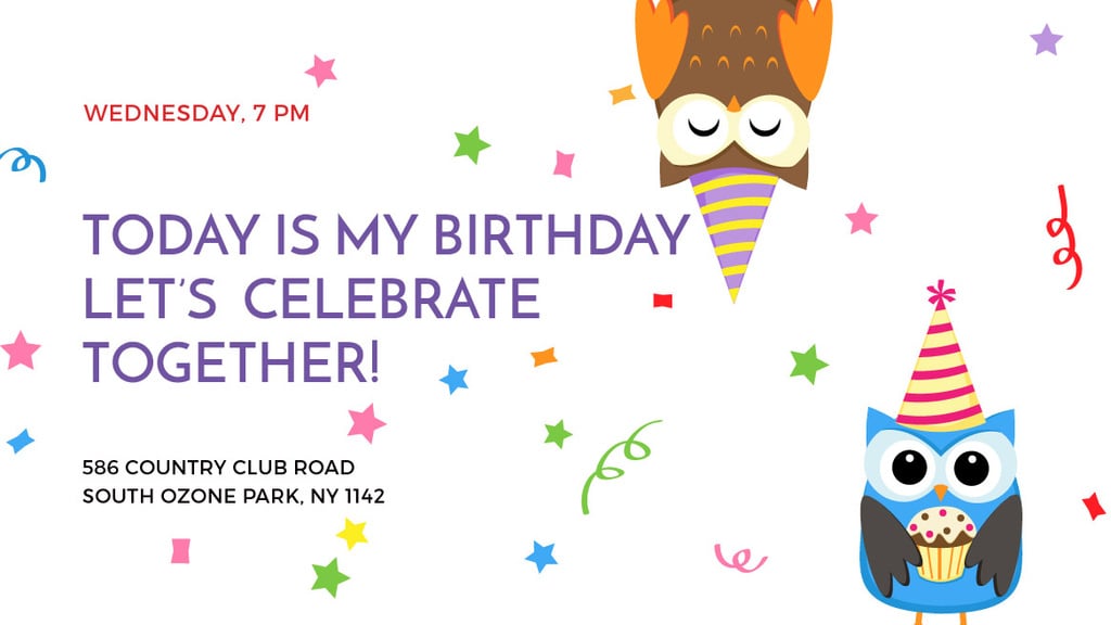 Birthday Invitation with Party Owls — Створити дизайн Birthday Invitation with Party Owls — Створити дизайн