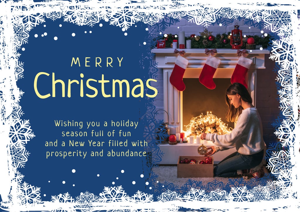 Merry Christmas Greeting Woman with Presents — ein Design erstellen Merry Christmas Greeting Woman with Presents — ein Design erstellen
