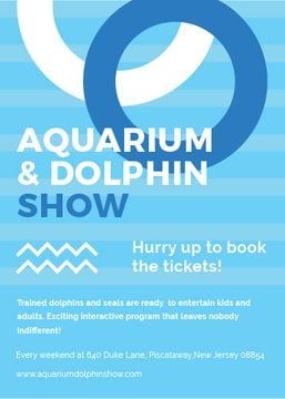 Aquarium Dolphin show invitation in blue