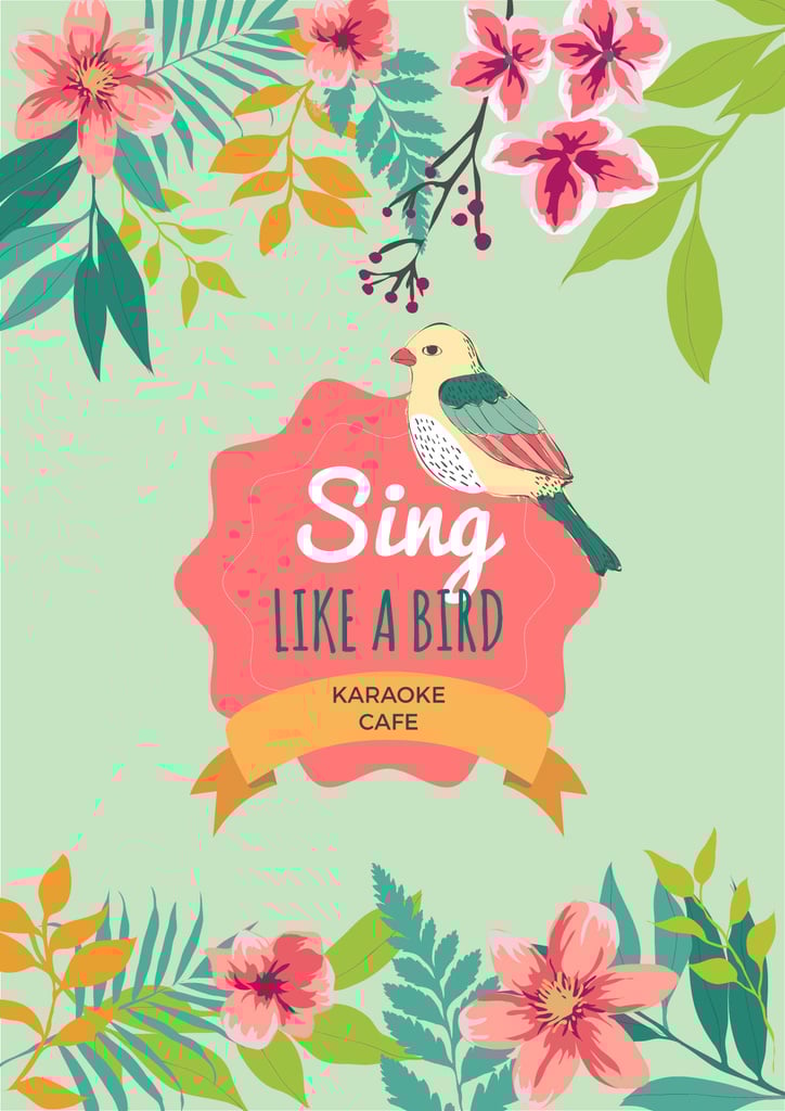 Karaoke cafe banner with cute bird — Crear un diseño Karaoke cafe banner with cute bird — Crear un diseño
