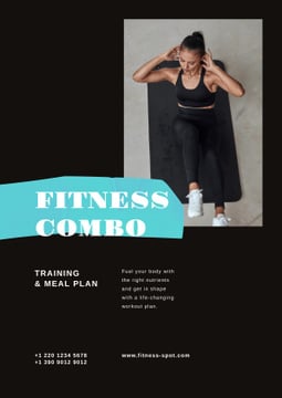 Fitness Program promotion with Woman doing crunches