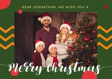 Merry Christmas Greeting with Family by Fir Tree