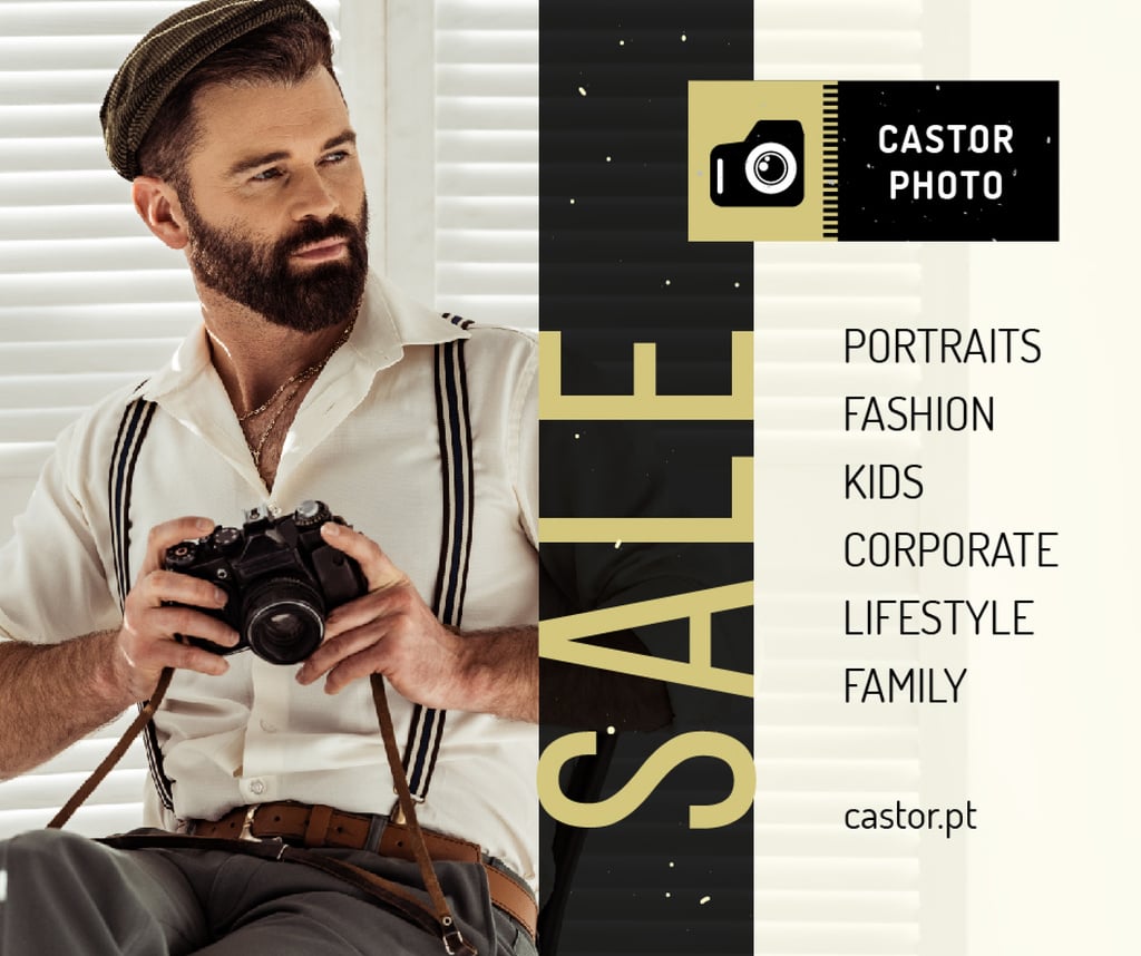 Photography Offer hipster Man with Camera — ein Design erstellen Photography Offer hipster Man with Camera — ein Design erstellen