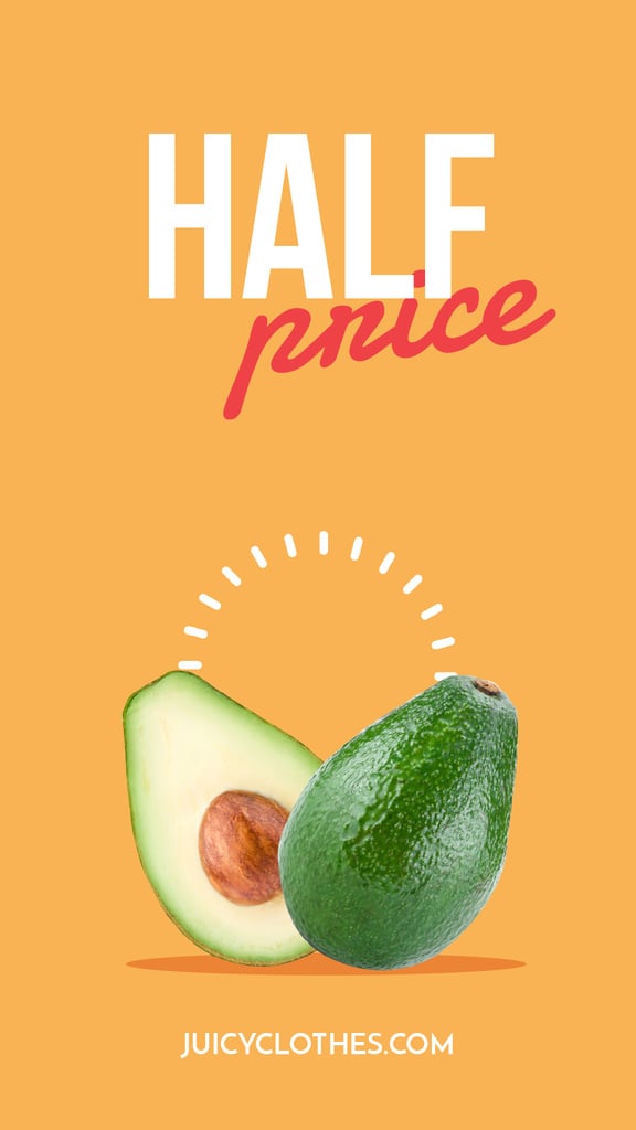 Half Price Sale Avocado Cut in Halves | Vertical Video Template — Modelo de projeto Half Price Sale Avocado Cut in Halves | Vertical Video Template — Modelo de projeto