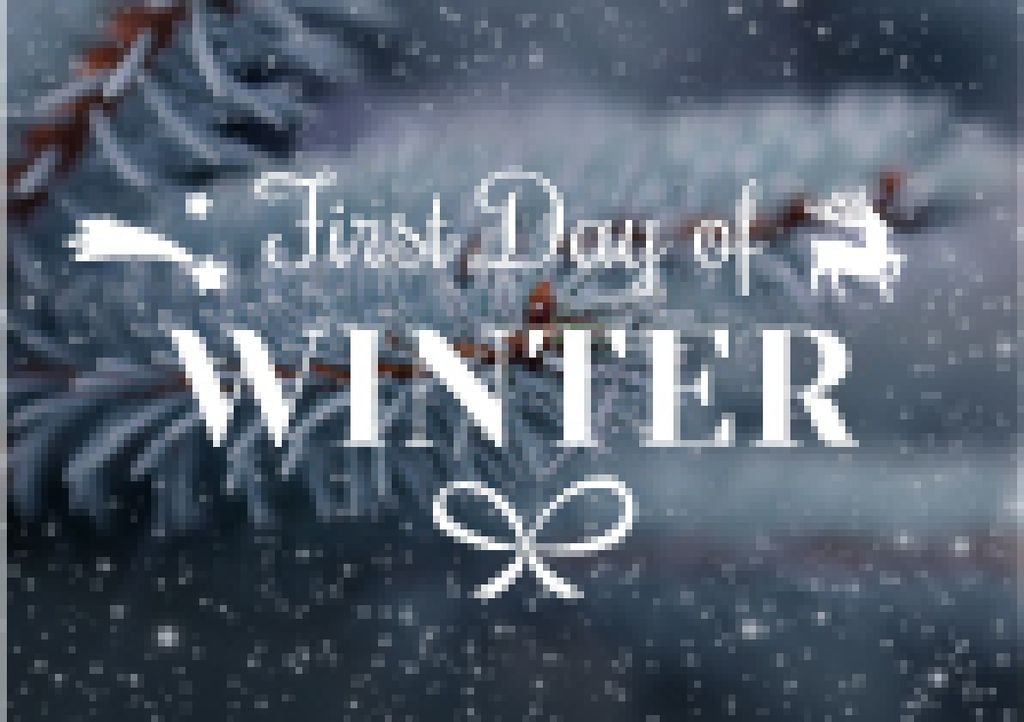 First day of winter lettering with frozen fir tree branch — Create a Design First day of winter lettering with frozen fir tree branch — Create a Design